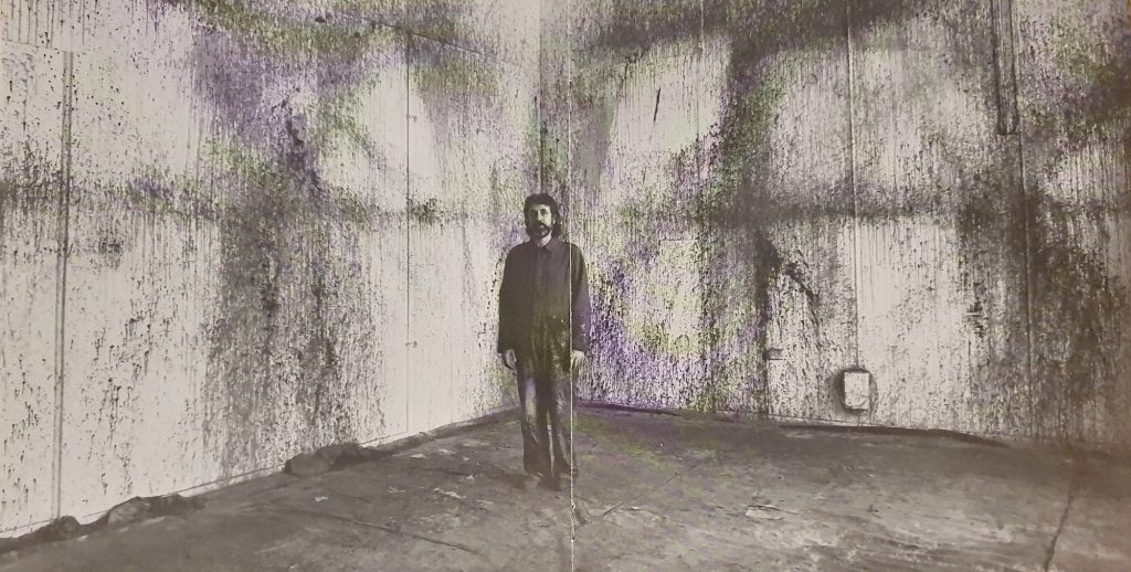 Andrew Arnaoutopoulos with Monoliths: Industrial Surfaces on Large Canvas, studio installation, Queensland Art Gallery, 7 December 1990–7 January 1991. Photograph: Ray Fulton